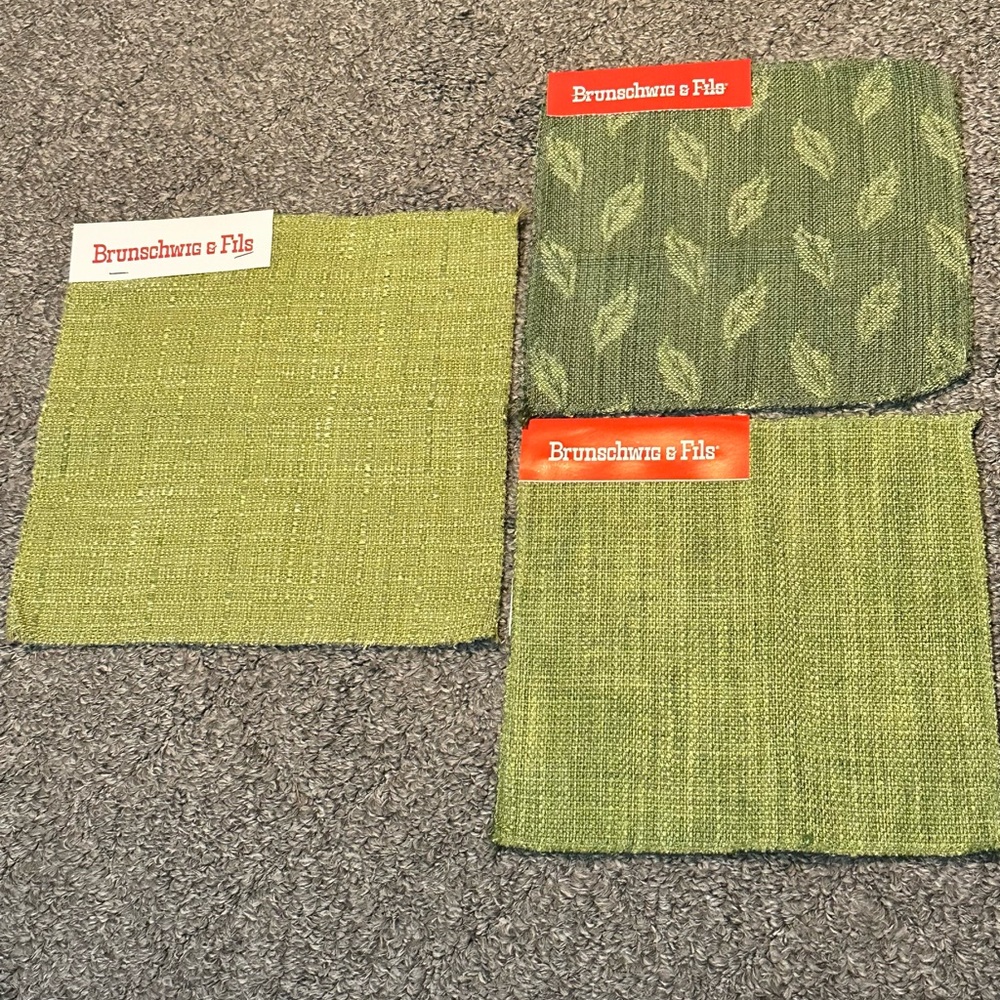Lot of 3 Brunschwig & Fils Fabric Sample Remnants Green Leaf Woven Crafts